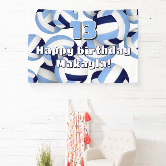 Navy lichtblauwe volleyballen Kids verjaardagsfees Spandoek (Insitu)