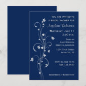 Navy Lichtgrijs Bloemen Ontwerp Vrijgezellenfeest Kaart (Voorkant / Achterkant)