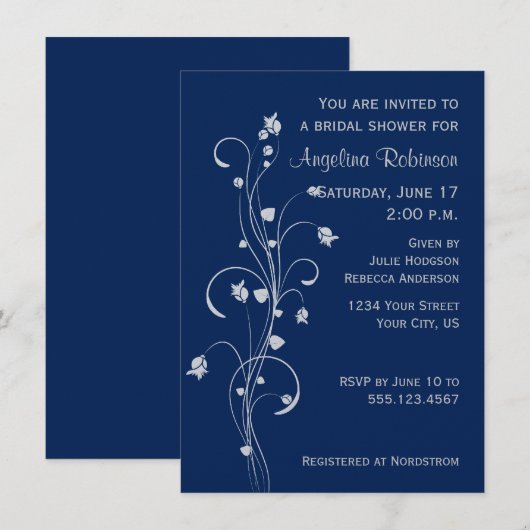 Navy Lichtgrijs Bloemen Ontwerp Vrijgezellenfeest  Kaart (Voorkant / Achterkant)