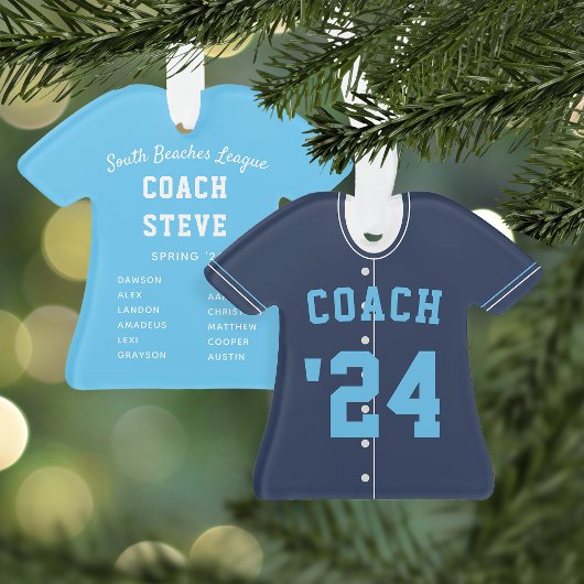 Navy & Light Blue Baseball Coach Team Jersey Ornament