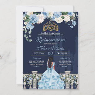 Navy & Light Blue Cinderella Princess Quinceañera Kaart