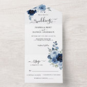 Navy Light Blue Dusty Blue Floral Wedding RSVP All In One Uitnodiging (Binnen)