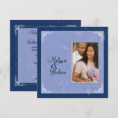 Navy Light Blue Floral Swirls Photo Post Wedding Kaart (Voorkant / Achterkant)