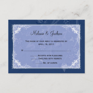 Navy Light Blue Floral Swirls RSVP Kaartje