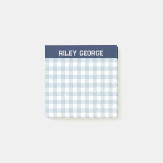 Navy & Light Blue Gingham Varsity Letters Naam Post-it® Notes (Voorkant)