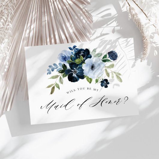 Navy light blue Maid of Honor proposal card Uitnodiging Briefkaart