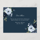 Navy light blue Maid of Honor proposal card Uitnodiging Briefkaart (Achterkant)