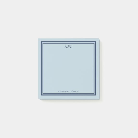 Navy & Light Blue Monogrammed Post-it Notes (Voorkant)