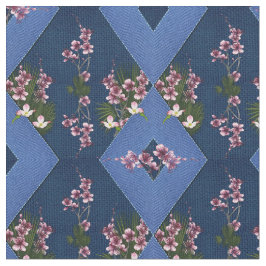 Navy & Light-Blue ribb textuur met roze bloemen Stof