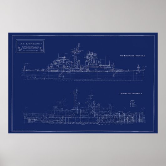 Navy Light Cruiser Little Rock Blueprint Poster (Voorkant)