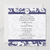 Navy Light Damask Swirls Wedding Invitation Kaart (Voorkant)