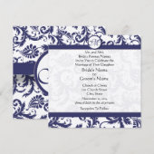 Navy Light Damask Swirls Wedding Invitation Kaart (Voorkant / Achterkant)