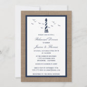 Navy Lighthouse & Burlap Nautical Rehearsal Dinner Kaart (Voorkant)