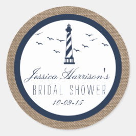 Navy Lighthouse op Burlap Nautical Vrijgezellenfee Ronde Sticker