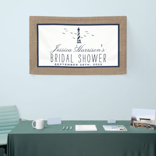 Navy Lighthouse op Burlap Nautical Vrijgezellenfee Spandoek (Beurs)