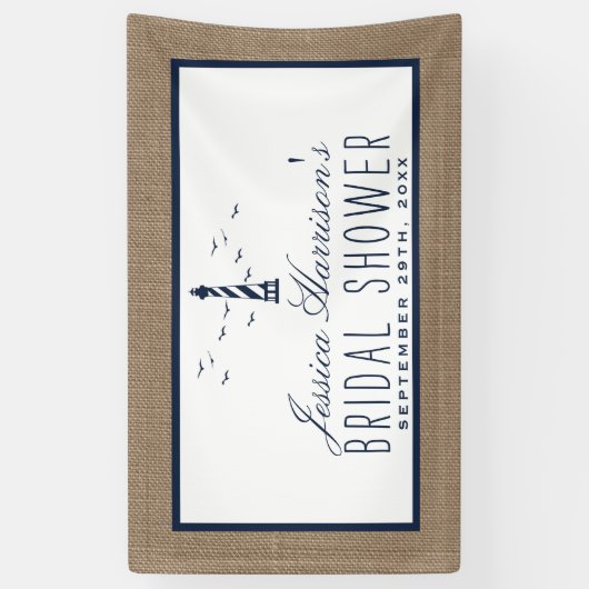 Navy Lighthouse op Burlap Nautical Vrijgezellenfee Spandoek (Verticaal)