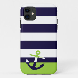 Navy/Lime Green Anchor iPhone 11 Hoesje