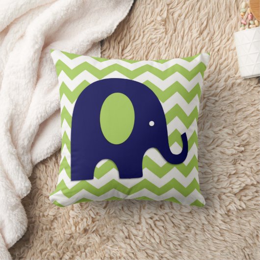Navy Lime Green Elephant Nursery Sierkussen (Deken)