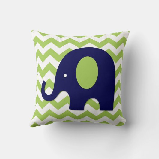Navy Lime Green Elephant Nursery Sierkussen (Achterkant)