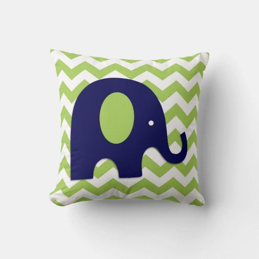 Navy Lime Green Elephant Nursery Sierkussen (Voorkant)
