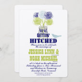 Navy, Limoen Rustic Blue Romantic Roos Mason Jar Kaart (Voorkant / Achterkant)