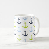 Navy, Linggroen & Baby Blue Nautical Anchors Koffiemok (Voorkant rechts)