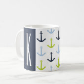 Navy, Linggroen & Baby Blue Nautical Anchors Koffiemok (Voorkant links)
