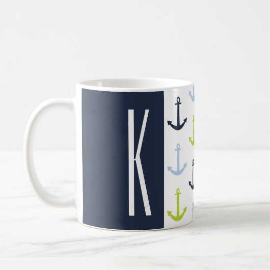 Navy, Linggroen & Baby Blue Nautical Anchors Koffiemok (Links)