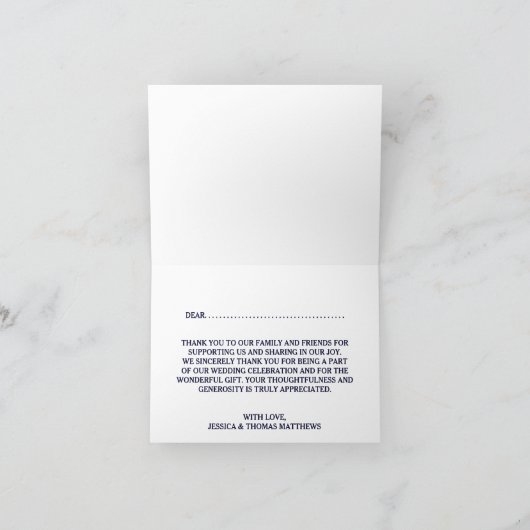 Navy lint op Burlap & Lace bruiloft dank u Bedankkaart (Binnen)