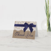 Navy lint op Burlap & Lace bruiloft dank u Bedankkaart (Voorkant)