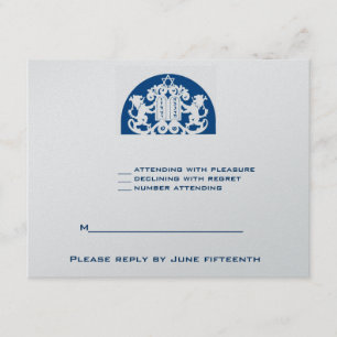 Navy Lions Silver Jewish Bar Mitzvah RSVP Kaartje