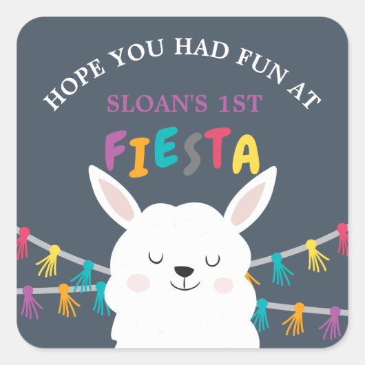 Navy Llama Fun Fiesta Verjaardag Dank u Vierkante Sticker (Voorkant)