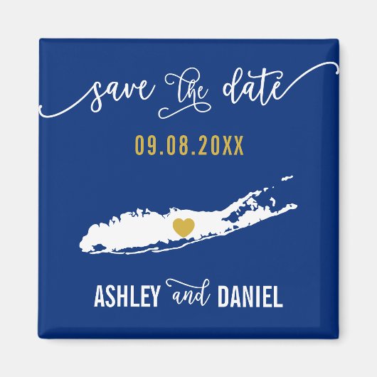 Navy Long Island Wedding Save the Date Map Magneet (Voorkant)
