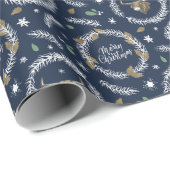 Navy Longhorn Bull in Kerstkrans Cadeaupapier (Rol Hoek)