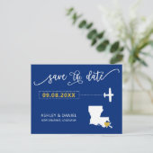 Navy Louisiana Wedding Save the Date Map Briefkaar Briefkaart (Staand voorkant)