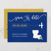 Navy Louisiana Wedding Save the Date Map Briefkaar Briefkaart (Voorkant / Achterkant)