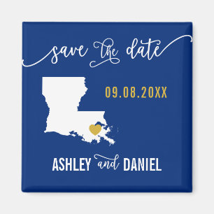 Navy Louisiana Wedding Sla de datumkaart op Magneet