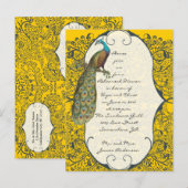 Navy Love Bird Damask Rehearsal Dinner Invitations Uitnodiging Briefkaart (Voorkant / Achterkant)