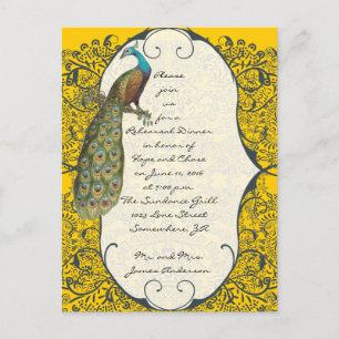 Navy Love Bird Damask Rehearsal Dinner Invitations Uitnodiging Briefkaart