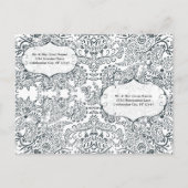 Navy Love Bird Damask Rehearsal Dinner Invitations Uitnodiging Briefkaart (Achterkant)
