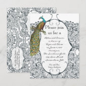 Navy Love Bird Damask Rehearsal Dinner Invitations Uitnodiging Briefkaart (Voorkant / Achterkant)