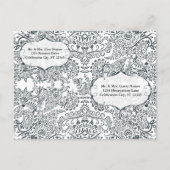 Navy Love Bird Damask Rehearsal Dinner Invitations Uitnodiging Briefkaart (Achterkant)