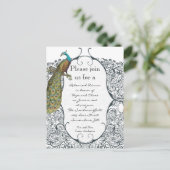 Navy Love Bird Damask Rehearsal Dinner Invitations Uitnodiging Briefkaart (Staand voorkant)