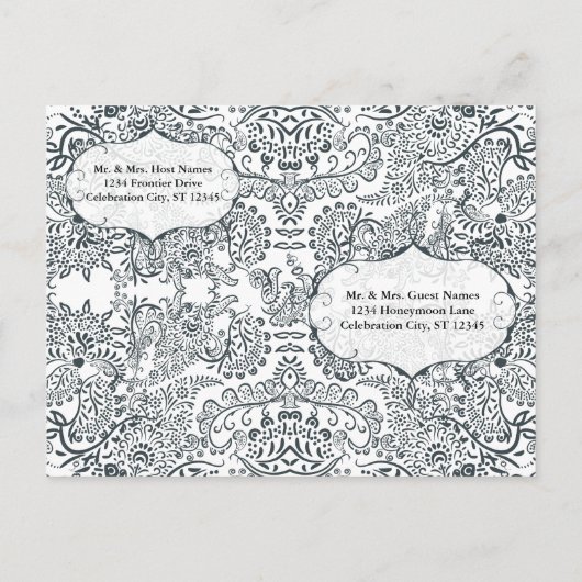 Navy Love Bird Damask Rehearsal Dinner Invitations Uitnodiging Briefkaart (Achterkant)