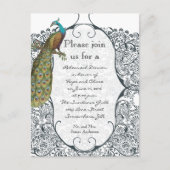 Navy Love Bird Damask Rehearsal Dinner Invitations Uitnodiging Briefkaart (Voorkant)