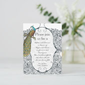 Navy Love Bird Damask Rehearsal Dinner Invitations Uitnodiging Briefkaart (Staand voorkant)