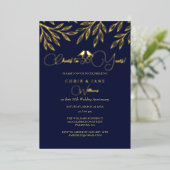Navy Love Birds 50th Wedding Anniversary  Folie Uitnodiging (Staand Voorkant)
