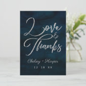 Navy Luster Blue Silver Bruiloft Liefde en Bedankt (Staand voorkant)