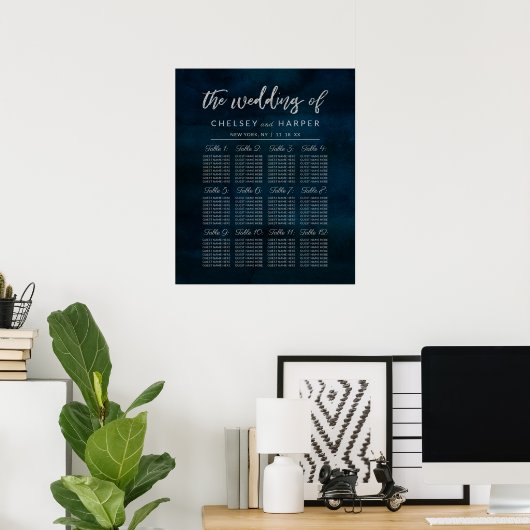 Navy Luster Blue Wedding Table Seating Chart Poster (Thuiskantoor)