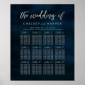 Navy Luster Blue Wedding Table Seating Chart Poster (Voorkant)